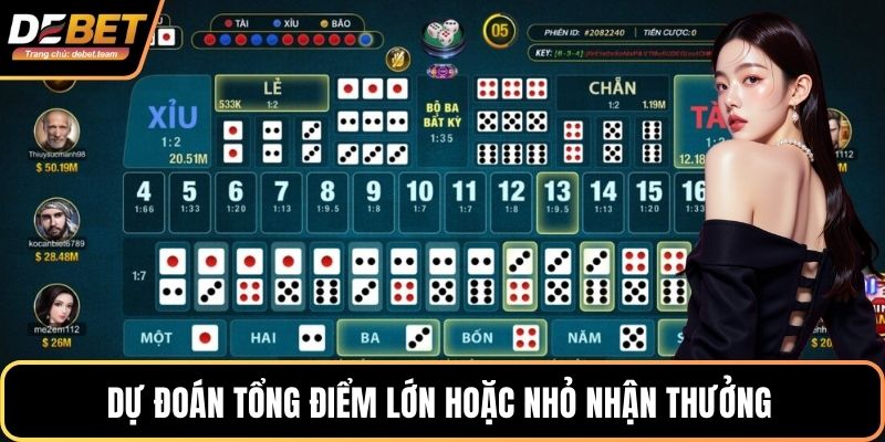 Dự đoán tổng điểm lớn hoặc nhỏ nhận thưởng